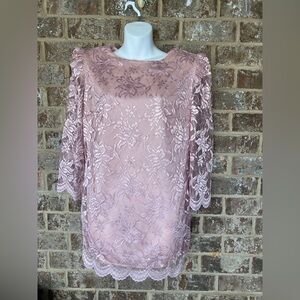 Vintage 80s/90s Lace 3/4 Sleeve Blouse Formal Top Size 10 Pink blush floral